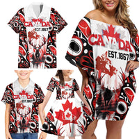 Canada Day Family Matching Off Shoulder Short Dress and Hawaiian Shirt The Forest Moose and Maple Leaves-Haida Pattern