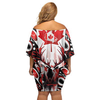 Canada Day Family Matching Off Shoulder Short Dress and Hawaiian Shirt The Forest Moose and Maple Leaves-Haida Pattern