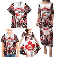 Canada Day Family Matching Puletasi and Hawaiian Shirt The Forest Moose and Maple Leaves-Haida Pattern