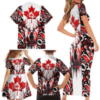 Canada Day Family Matching Short Sleeve Bodycon Dress and Hawaiian Shirt The Forest Moose and Maple Leaves-Haida Pattern