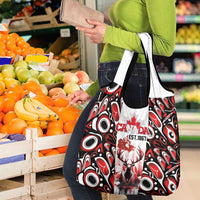 Canada Day Grocery Bag The Forest Moose and Maple Leaves-Haida Pattern