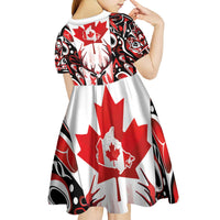 Canada Day Kid Short Sleeve Dress The Forest Moose and Maple Leaves-Haida Pattern