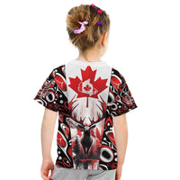 Canada Day Kid T Shirt The Forest Moose and Maple Leaves-Haida Pattern