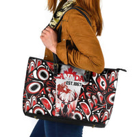 Canada Day Leather Tote Bag The Forest Moose and Maple Leaves-Haida Pattern