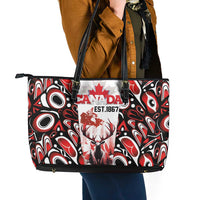 Canada Day Leather Tote Bag The Forest Moose and Maple Leaves-Haida Pattern