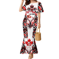 Canada Day Mermaid Dress The Forest Moose and Maple Leaves-Haida Pattern