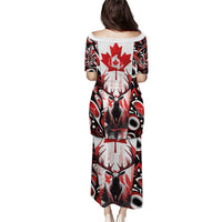 Canada Day Puletasi The Forest Moose and Maple Leaves-Haida Pattern