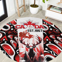 Canada Day Round Carpet The Forest Moose and Maple Leaves-Haida Pattern