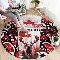 Canada Day Round Carpet The Forest Moose and Maple Leaves-Haida Pattern