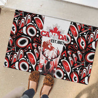 Canada Day Rubber Doormat The Forest Moose and Maple Leaves-Haida Pattern