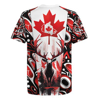 Canada Day Rugby Jersey The Forest Moose and Maple Leaves-Haida Pattern