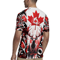 Canada Day Rugby Jersey The Forest Moose and Maple Leaves-Haida Pattern