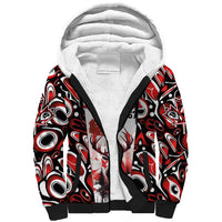 Canada Day Sherpa Hoodie The Forest Moose and Maple Leaves-Haida Pattern