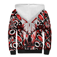 Canada Day Sherpa Hoodie The Forest Moose and Maple Leaves-Haida Pattern