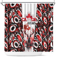 Canada Day Shower Curtain The Forest Moose and Maple Leaves-Haida Pattern