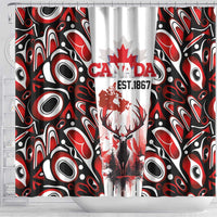 Canada Day Shower Curtain The Forest Moose and Maple Leaves-Haida Pattern