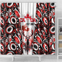 Canada Day Shower Curtain The Forest Moose and Maple Leaves-Haida Pattern