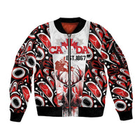 Canada Day Sleeve Zip Bomber Jacket The Forest Moose and Maple Leaves-Haida Pattern