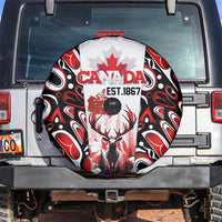 Canada Day Spare Tire Cover The Forest Moose and Maple Leaves-Haida Pattern
