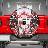 Canada Day Spare Tire Cover The Forest Moose and Maple Leaves-Haida Pattern