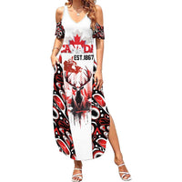 Canada Day Summer Maxi Dress The Forest Moose and Maple Leaves-Haida Pattern