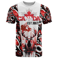 Canada Day T Shirt The Forest Moose and Maple Leaves-Haida Pattern