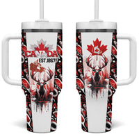 Canada Day Tumbler With Handle The Forest Moose and Maple Leaves-Haida Pattern