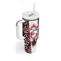 Canada Day Tumbler With Handle The Forest Moose and Maple Leaves-Haida Pattern