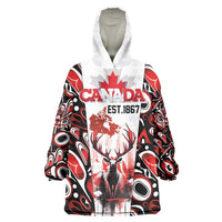 Canada Day Wearable Blanket Hoodie The Forest Moose and Maple Leaves-Haida Pattern