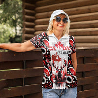 Canada Day Women Polo Shirt The Forest Moose and Maple Leaves-Haida Pattern