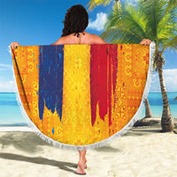Personalized Romania Flag Day Beach Blanket Traditional Pattern Royal Style