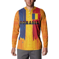 Personalized Romania Flag Day Button Sweatshirt Traditional Pattern Royal Style