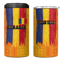 Personalized Romania Flag Day 4 in 1 Can Cooler Tumbler Traditional Pattern Royal Style