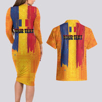 Personalized Romania Flag Day Couples Matching Long Sleeve Bodycon Dress and Hawaiian Shirt Traditional Pattern Royal Style