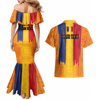 Personalized Romania Flag Day Couples Matching Mermaid Dress and Hawaiian Shirt Traditional Pattern Royal Style
