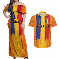 Personalized Romania Flag Day Couples Matching Off Shoulder Maxi Dress and Hawaiian Shirt Traditional Pattern Royal Style