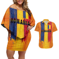 Personalized Romania Flag Day Couples Matching Off Shoulder Short Dress and Hawaiian Shirt Traditional Pattern Royal Style