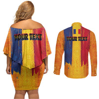 Personalized Romania Flag Day Couples Matching Off Shoulder Short Dress and Long Sleeve Button Shirt Traditional Pattern Royal Style