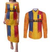 Personalized Romania Flag Day Couples Matching Puletasi and Long Sleeve Button Shirt Traditional Pattern Royal Style
