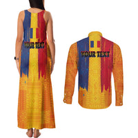 Personalized Romania Flag Day Couples Matching Tank Maxi Dress and Long Sleeve Button Shirt Traditional Pattern Royal Style