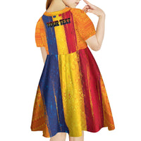 Personalized Romania Flag Day Kid Short Sleeve Dress Traditional Pattern Royal Style