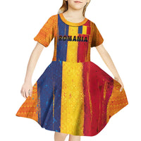 Personalized Romania Flag Day Kid Short Sleeve Dress Traditional Pattern Royal Style