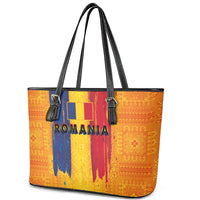 Personalized Romania Flag Day Leather Tote Bag Traditional Pattern Royal Style