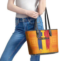 Personalized Romania Flag Day Leather Tote Bag Traditional Pattern Royal Style