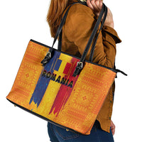 Personalized Romania Flag Day Leather Tote Bag Traditional Pattern Royal Style