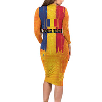 Personalized Romania Flag Day Long Sleeve Bodycon Dress Traditional Pattern Royal Style
