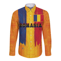 Personalized Romania Flag Day Long Sleeve Button Shirt Traditional Pattern Royal Style