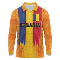 Personalized Romania Flag Day Long Sleeve Polo Shirt Traditional Pattern Royal Style
