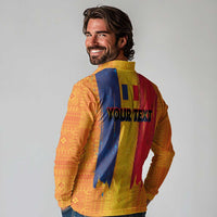 Personalized Romania Flag Day Long Sleeve Polo Shirt Traditional Pattern Royal Style