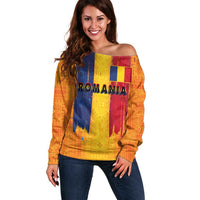 Personalized Romania Flag Day Off Shoulder Sweater Traditional Pattern Royal Style